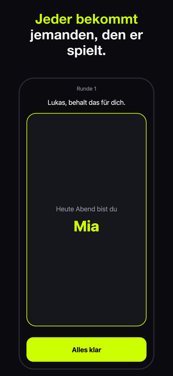 Der Auflösungsbildschirm: heute Abend bist du jemand anderes